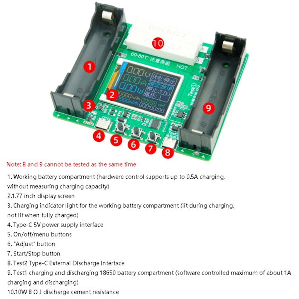 18650 LCD-skärm Batterikapacitet Testare Modul - Digital Checkered Lastanalysator