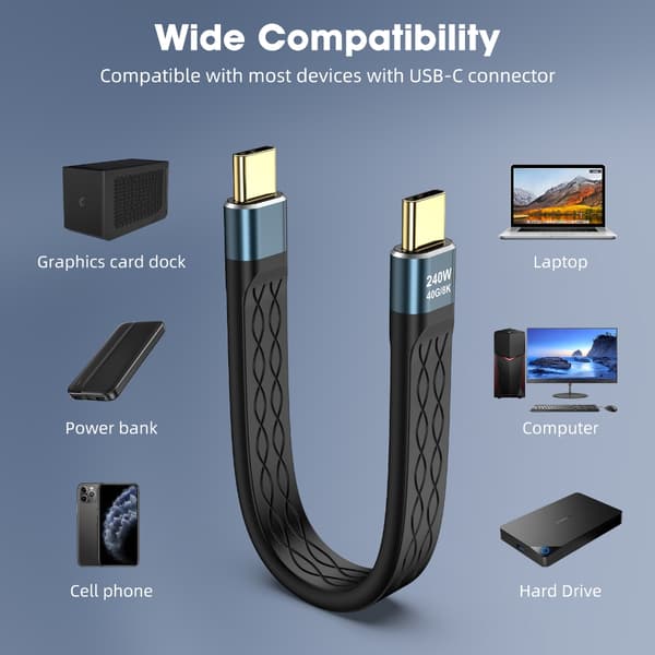 USB 4-kabel 40 Gbps overføringshastighet myk USB C til USB C ladekabel Black 2K