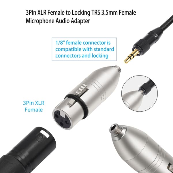 XLR hun til 3,5 mm hun lydadapterkonverter til mikrofoner mixere