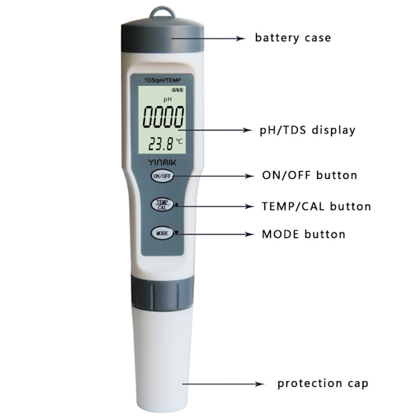EZ9901 Digital TDS-mätare 3-i-1 TDS/PH/TEMP Testpenna för Vatten Vin Spa Pool