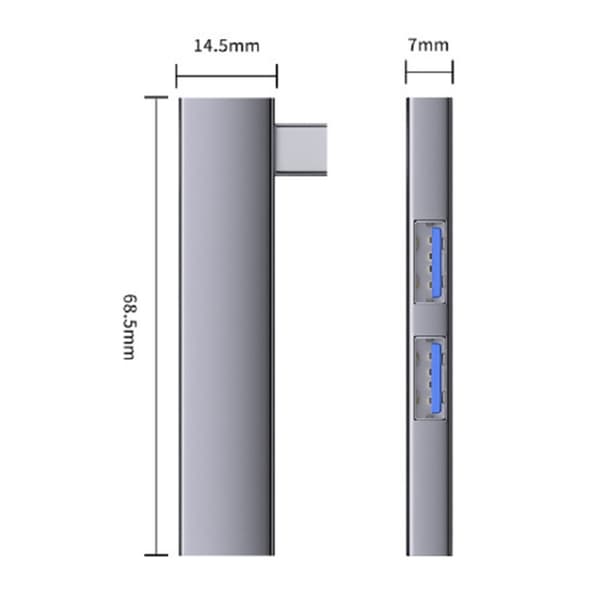 Plassbesparende USB C-hubber Multienhetslader for kontorreiser 5 Gbps dataoverføring Silver USB A