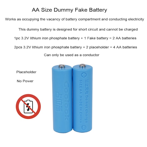 AA-storleks Dummy Fake Batteri Setup för Skalplats Hållare Cylinderledare Dummy