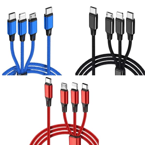 3 i 1 Flätad USB-laddare 1,2 m Snabb Laddningskabel Effektiv Dataöverföring Red