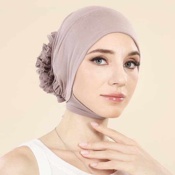 Muslimsk blomsterhijab stilig lue turban hodeplagg for kvinner elastisk hårsjal multifunksjonelt hodeplagg Black