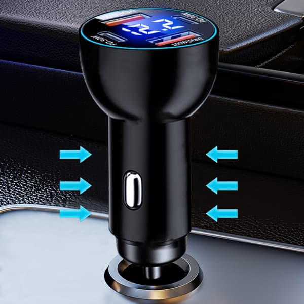 USB 100W PD30W Biloplader med digitalt display til smartphones og tablets USB PD DC5521
