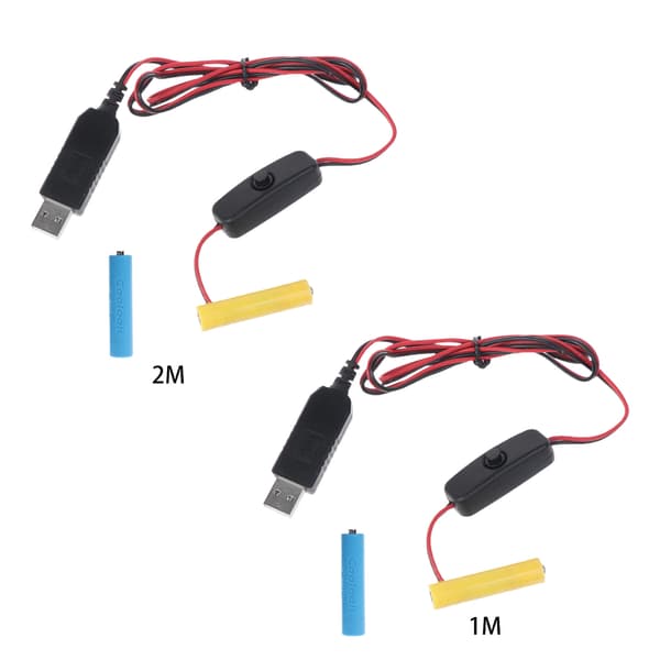 AAA Dummy Batteriadapter USB Strømforsyningskabel Erstatt 2 AAA-batterier for LED 2m