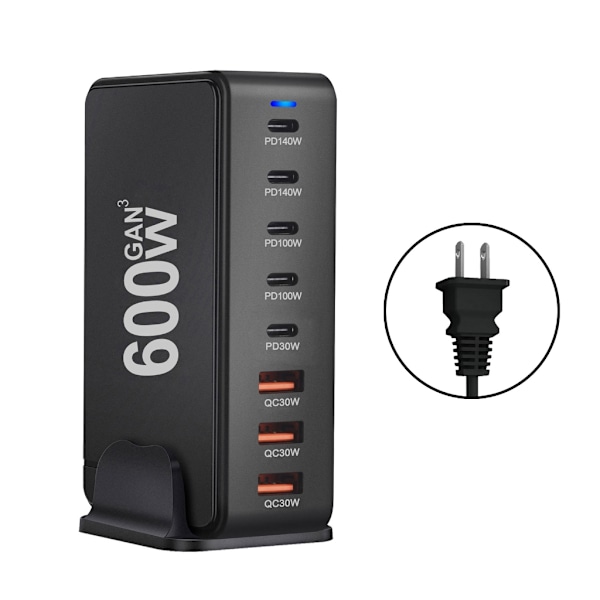 600W GaNs Laddare Bärbara Datorer USB C USB A Snabbladdning PD Laddning för Telefonladdare Black US Plug