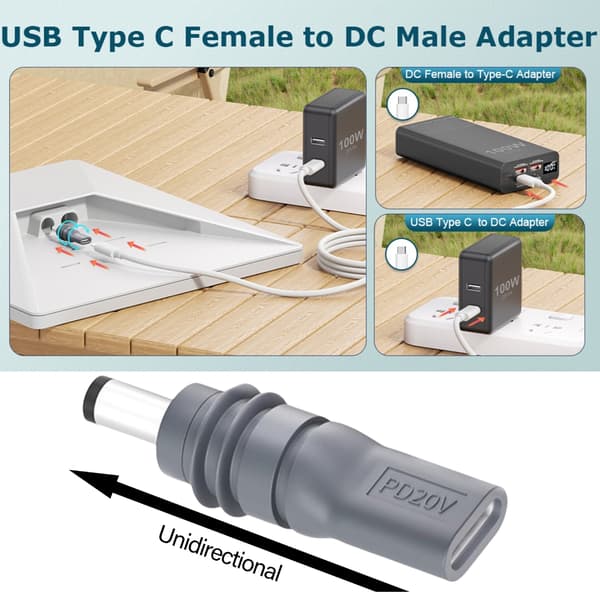 DC5521 till USB C Adapter för Mini Parabolantenn 20V Ingång Typ C till DC5.5x2.1mm Konverterare Stöder 100W Laddning null - Style B