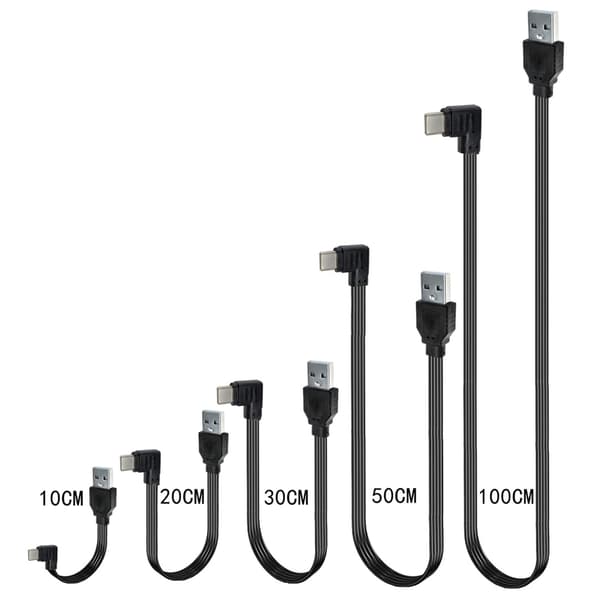 Fladt slankt USB til Type C opladningskabel strømledning til bærbare computere og telefoner 1m Bend left