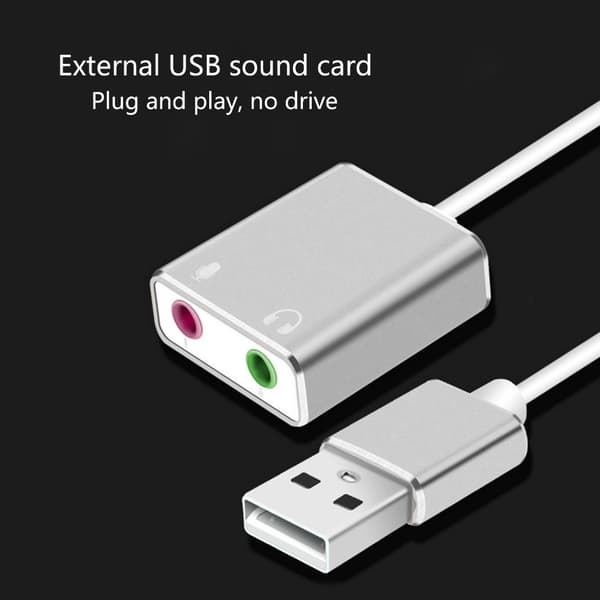 USB Lydkortadapter Ekstern Lydadapter Stereo Lydkort Konvertere 3,5 mm AUX Mikrofonkontakter for Bærbare Datamaskiner Stasjonære Black - USB