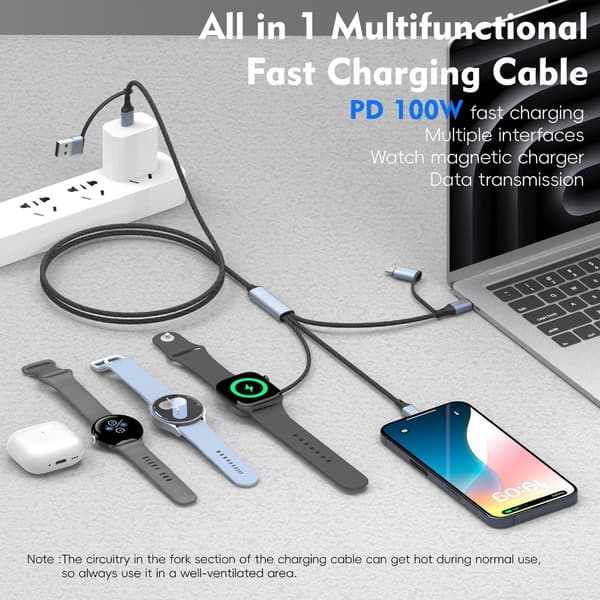 Højeffekt 5-i-1 100W Flettet USB C Multiladerkabel til Telefoner og Tablets