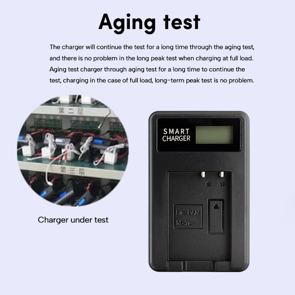 Kompakt ABS-kamerabatteriladdare med LCD-display för NB7L, G11/G12/SX30 IS-kamera - mångsidigt laddningsalternativ med USB-laddare