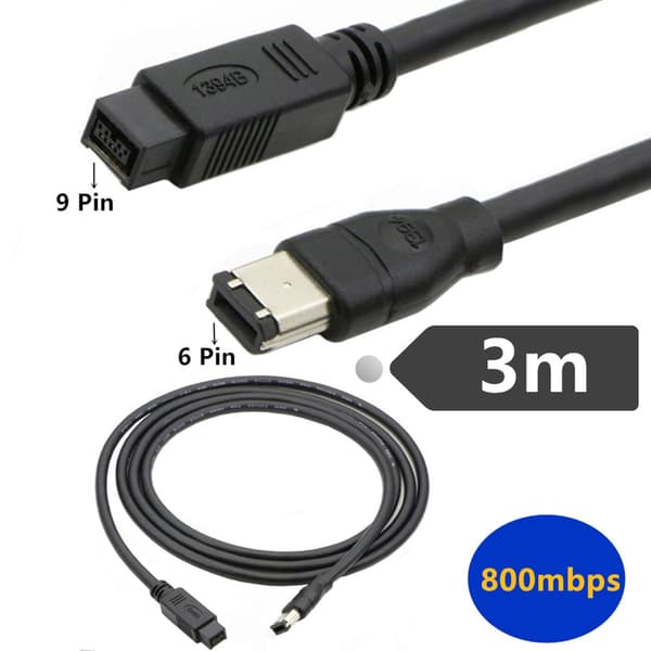 Firewire IEEE 1394-kabel 6-benet til 9-benet Firewire 800 til 400-kabel til printer 1.8m