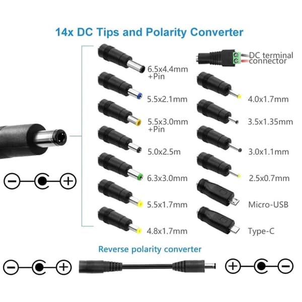 36W strømadapter 100-240V til DC5521 3-12V konvertering 14 adaptere mye brukt