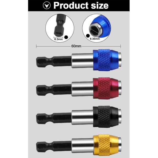 Magnetisk bitshållare Chuck Adapter Borrbitsförlängning med universal 1/4” set för sexkantsborrkronor