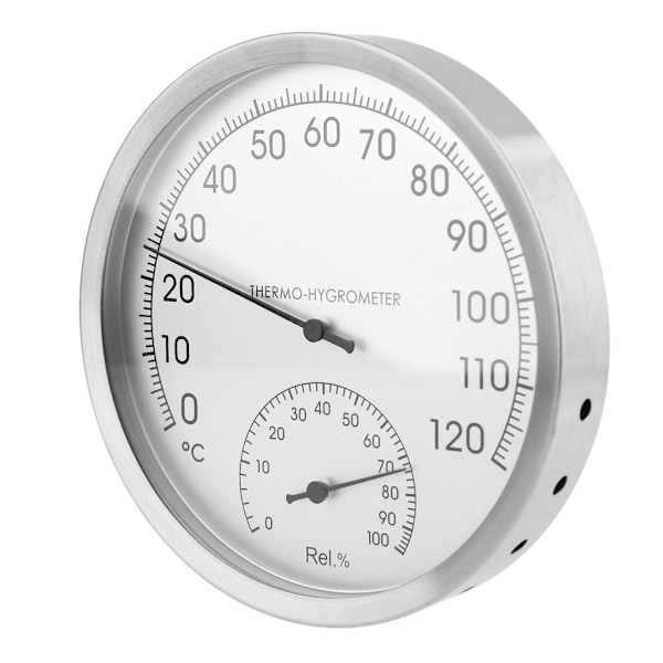 Väggmonterad termometer och hygrometer i rostfritt stål, 5 tum, för inomhus, utomhus och bastu