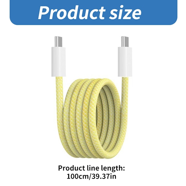 Magnetisk USB C till USB C Kabel 60/100W 25cm USB C Laddningskabel Snabbladdningskabel Yellow