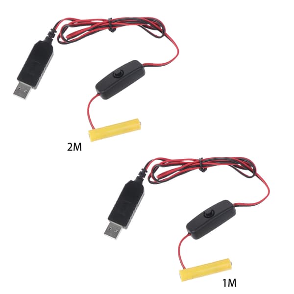 USB-strøm AAA-batterieliminatorkabel kan erstatte 1x AAA-batteri til jule-LED-lys med switchtilbehør 1m