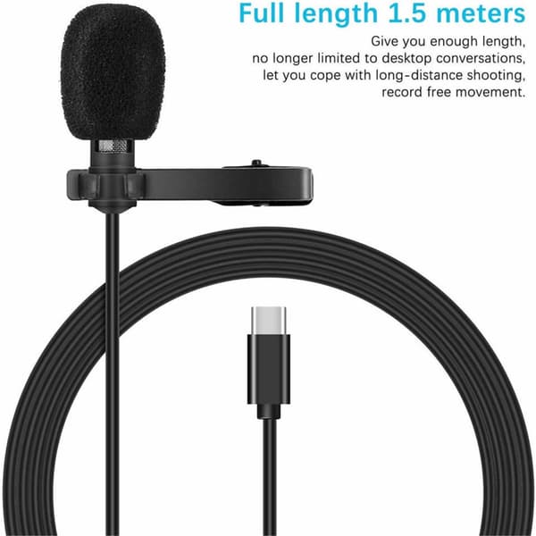 USB C Reversmikrofon til computere med støjreducerende teknologi, Lavalier-mikrofon til streaming af interviews online video