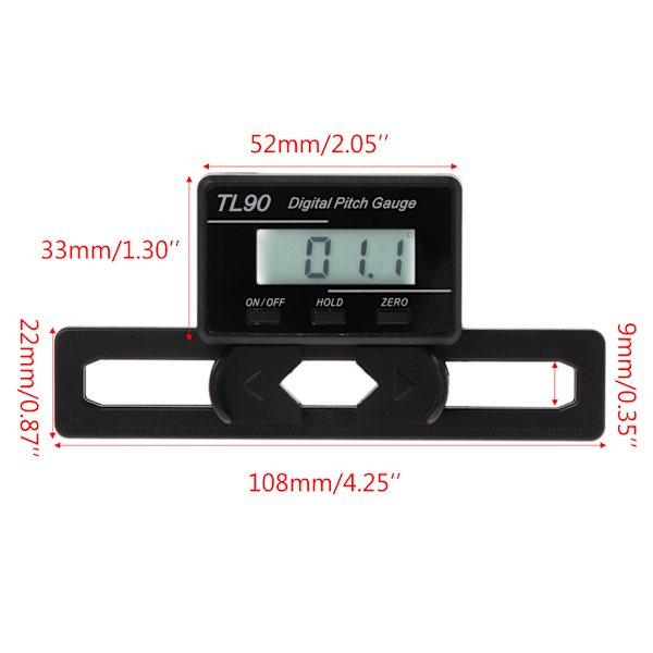 TL90 Digital Pitch Gauge LCD-bakgrundsbelyst display, bladvinkelmätare