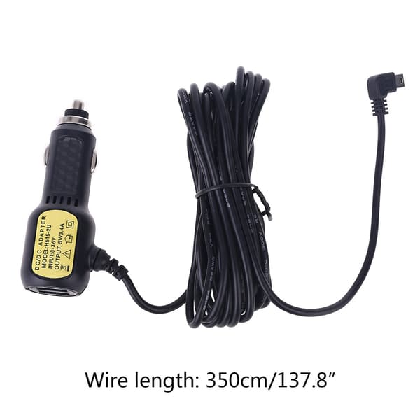 Dubbla Mini USB-portar Dash Cam Bil Cigarettadapter Tändarkabel Laddare för DVR MR