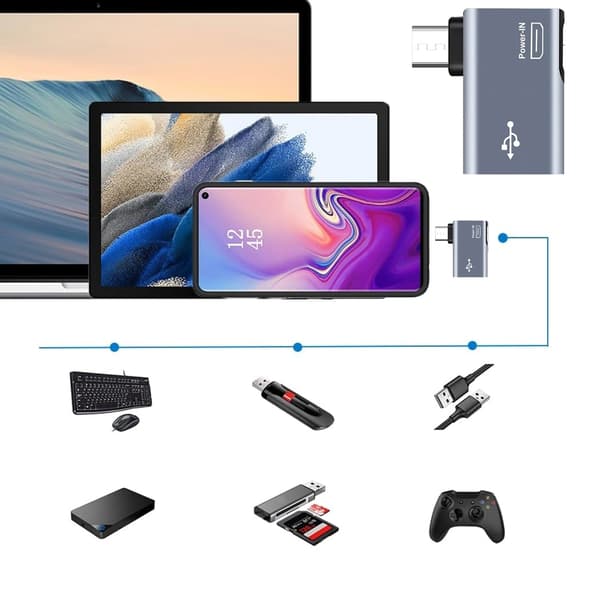 Micro USB OTG-adapteromvandlare med extern strömförsörjning och tangentbord null - Bend left
