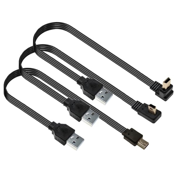 Retvinklet USB til Mini USB-kabel Silikone fladt kabel velegnet til opladning 0.3m Upward bend
