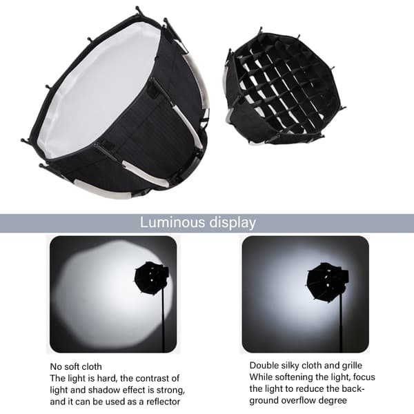 Bærbar 290 mm ottekantet softbox, foldbar montering, blød lysboks til fotografering