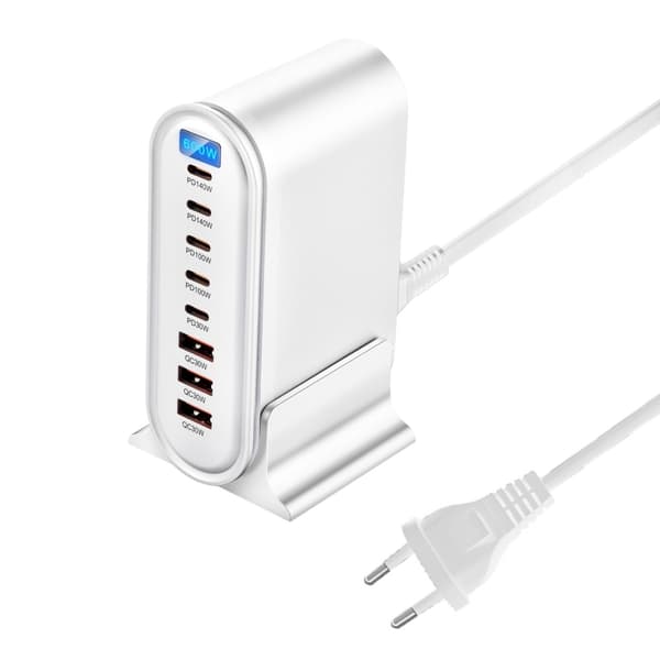 8-Port USB C-ladestasjon 600W USB-lader for effektiv enhetslading