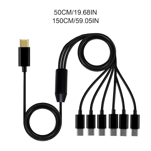 1 till 6 USB C Laddningskabel Portabel Typ-C till Typ-C Splitter Adapter Laddningskabel för Mobiltelefon Surfplatta 0.5m/1.5m 1.5m