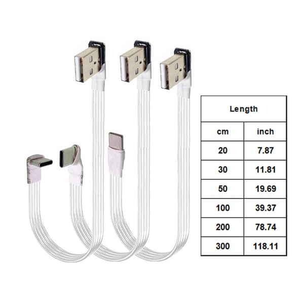 Fladt TPE USB 2.0 til Type C data-synkroniseringskabel med 90 graders vinklet stik 0.3m - AMLE CMST