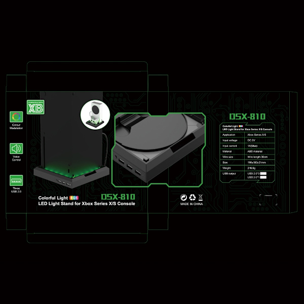 LED-ljusstativ för XboxSeries X/S RGB-ljusstativ med 3 USB portar