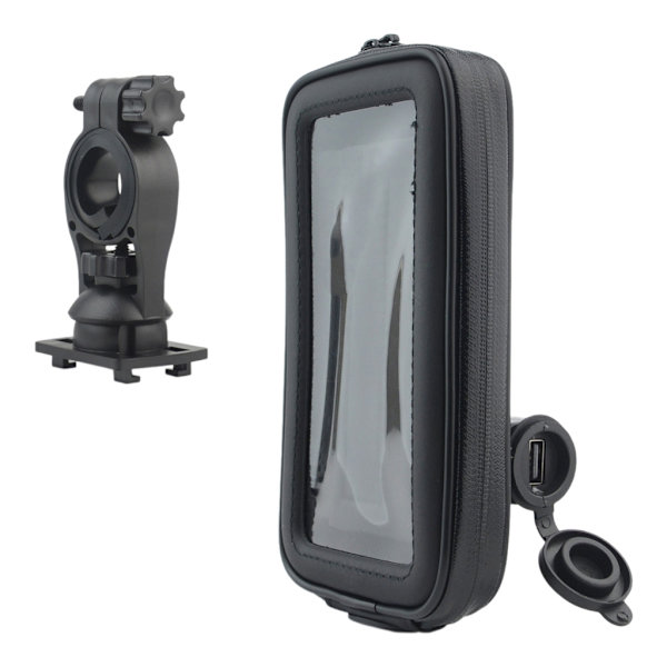 Motorcykel Telefonväska 360 Grader Roterande Stativ Motorcykelstyre Fäste Telefonhållare Vattentät Väska med USB-port L Within 5.5 inches