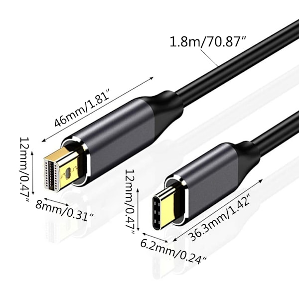 1.8m USB-C till DisplayPort 4K @60Hz Typ-C till DP-kabel HBR3 Alt Mode-adapter