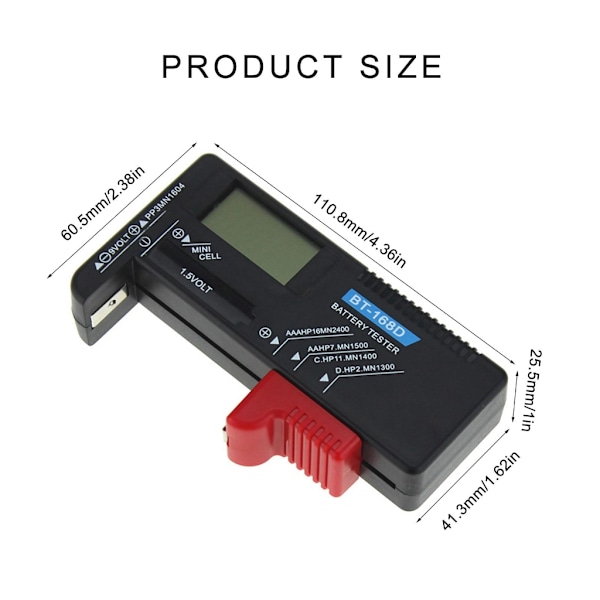BT-168D Batteritestare Voltmätare för Små Batterier Knappcell 9V 1.5V AA