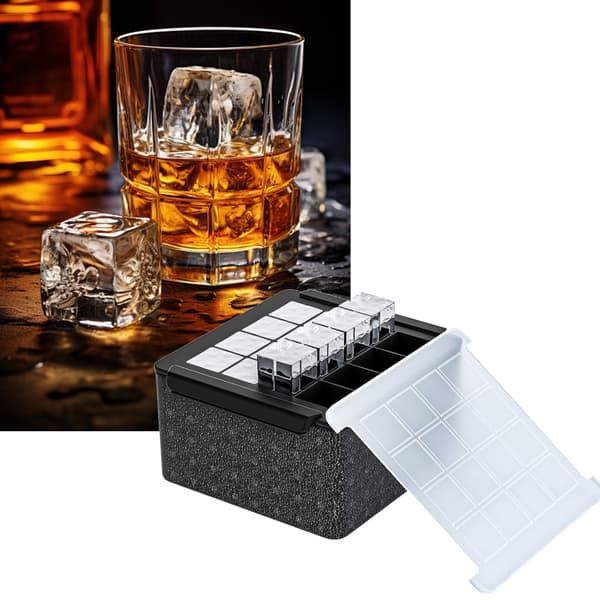 Klar krystal isterningmaskine, 16 store whiskyisterningforme, silikoneisforme
