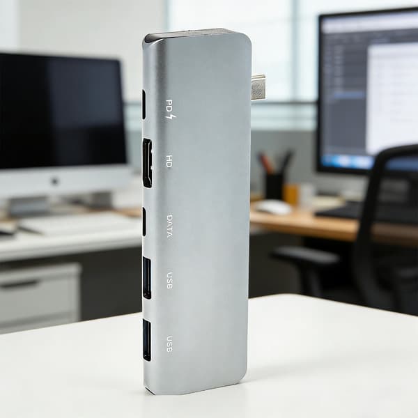 Aluminium 5-i-1 USB C-hub til hurtig strømforsyning og problemfri skærmdeling