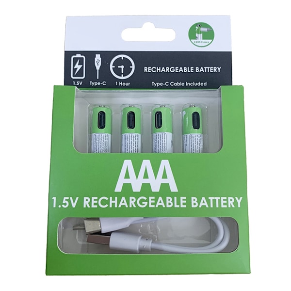 USB AAA Litium Uppladdningsbara Batterier Snabbladdning 1200 Cykler USB C Port 4