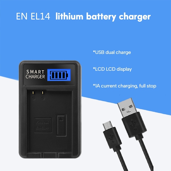 EN-EL14 Kamerabatteriladdare med LCD-skärm för D5100 D5200 D5300 D5500