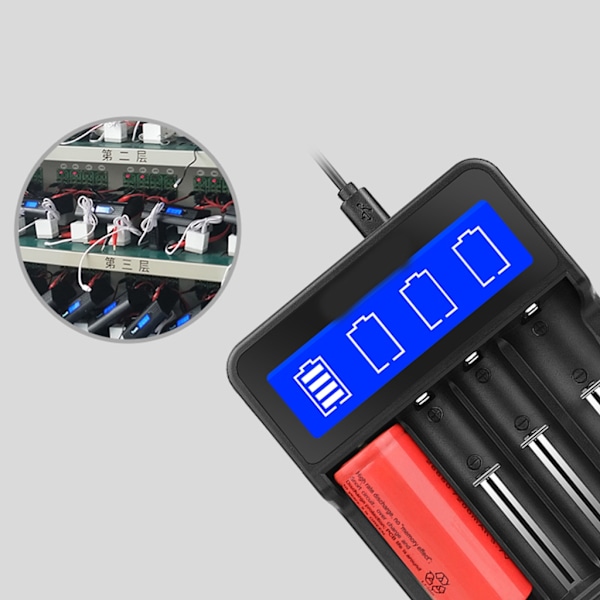 4-fack laddare för uppladdningsbara batterier med LED-display för 18650/AA/AAA