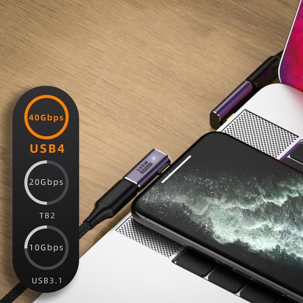 Multi-standard USB C-adaptrar U-formad rak vinkeladapter Typ C hona till Typ C hane 40 Gbps snabb dataadapter null - Side elbow