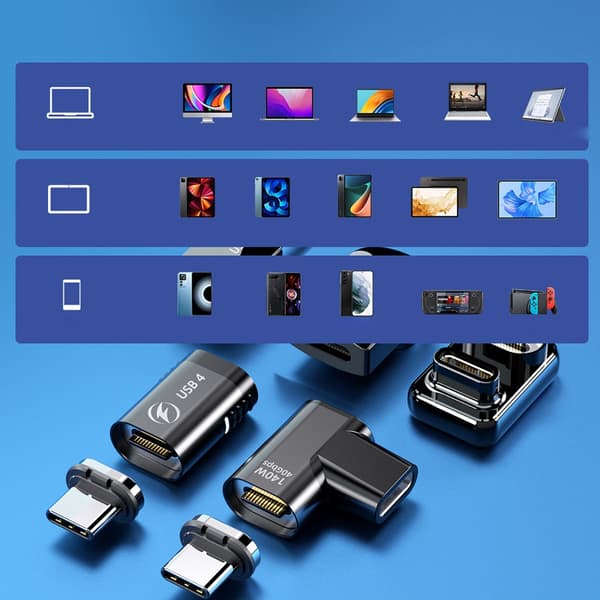 Kraftfuldt USB C-stik med 140W strømforsyning, 8K video support og magnetisk forbindelse Vertical flat