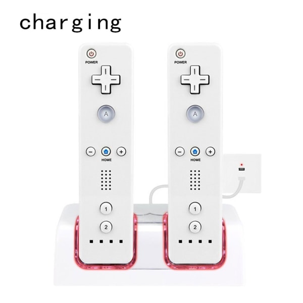 Laddstation Dual Charger Dock för Wii-fjärrkontroll Spelhandtagskontroll med LED-indikator Laddningssladd Black