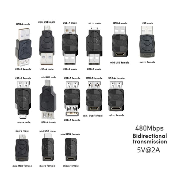 480 Mbps tovejs USB-transmissionsadapter USB2.0-adapter Micro/Mini han-hun-konverterstik null - USB to mini USB male