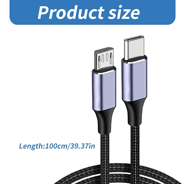 USB C till USB 5-stiftskabel Typ C Nylonflätad tråd 2.4A Snabbladdning & 480 Mbps Datakabel för surfplattor telefoner