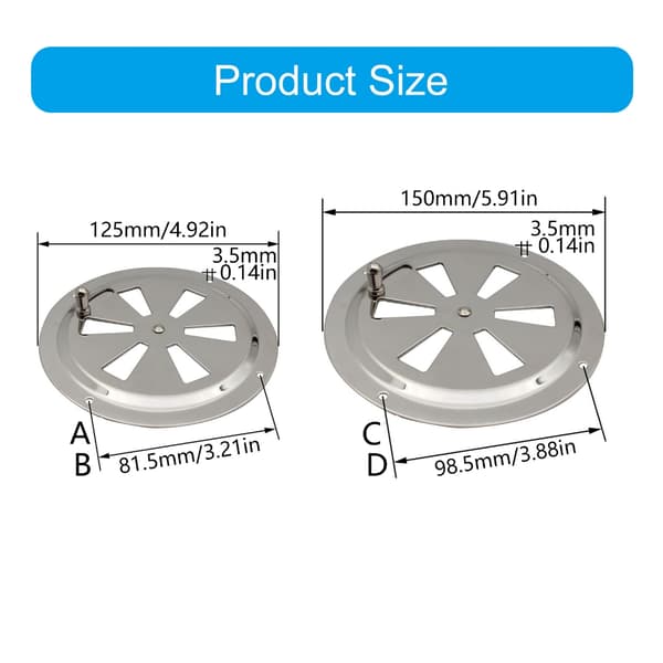 Rundt ventilasjonsgitter i rustfritt stål for båter og vannscootere null - 5inch 1pc