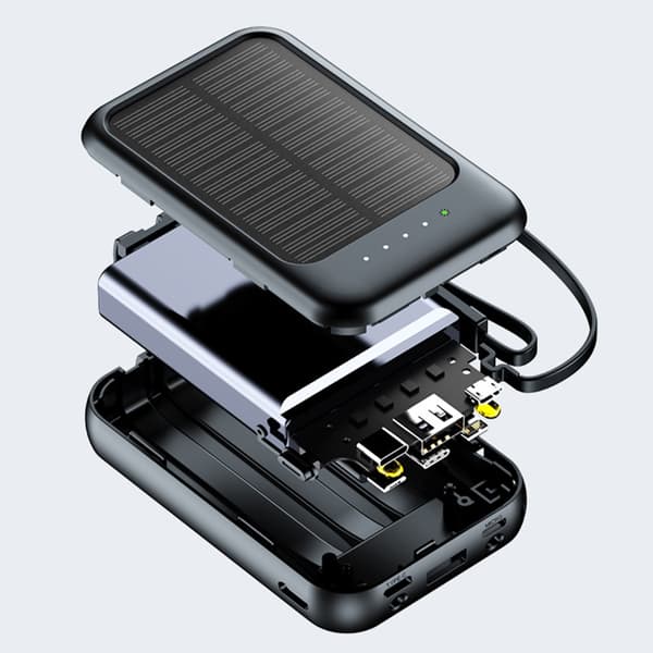 Mini solcellelader 10000mAh med LED-lommelykt for utendørs bruk White