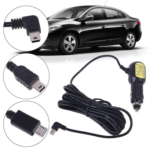 Dubbla Mini USB-portar Dash Cam Bil Cigarettadapter Tändarkabel Laddare för DVR MR