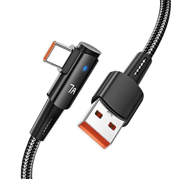 USB Type C-kabel 7A hurtiglading USB-A til USB C-lader nylonflettet ledning Black 2m