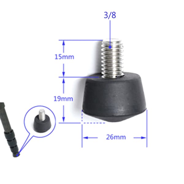Universelle skridsikre 3/8 eller 1/4 tommer stativ/monopod gummifodspidser til Gitzo stativer/monopoder M8 Large